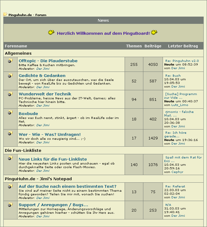 PinguHuhn-Board - Snapshot von 2003