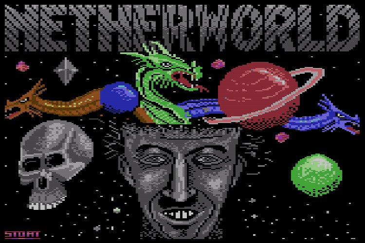 Der Ladebildschirm von Netherworld, den man aufgrund der Auflösung und dem Farbklima schnell mit dem C64 identifiziert.